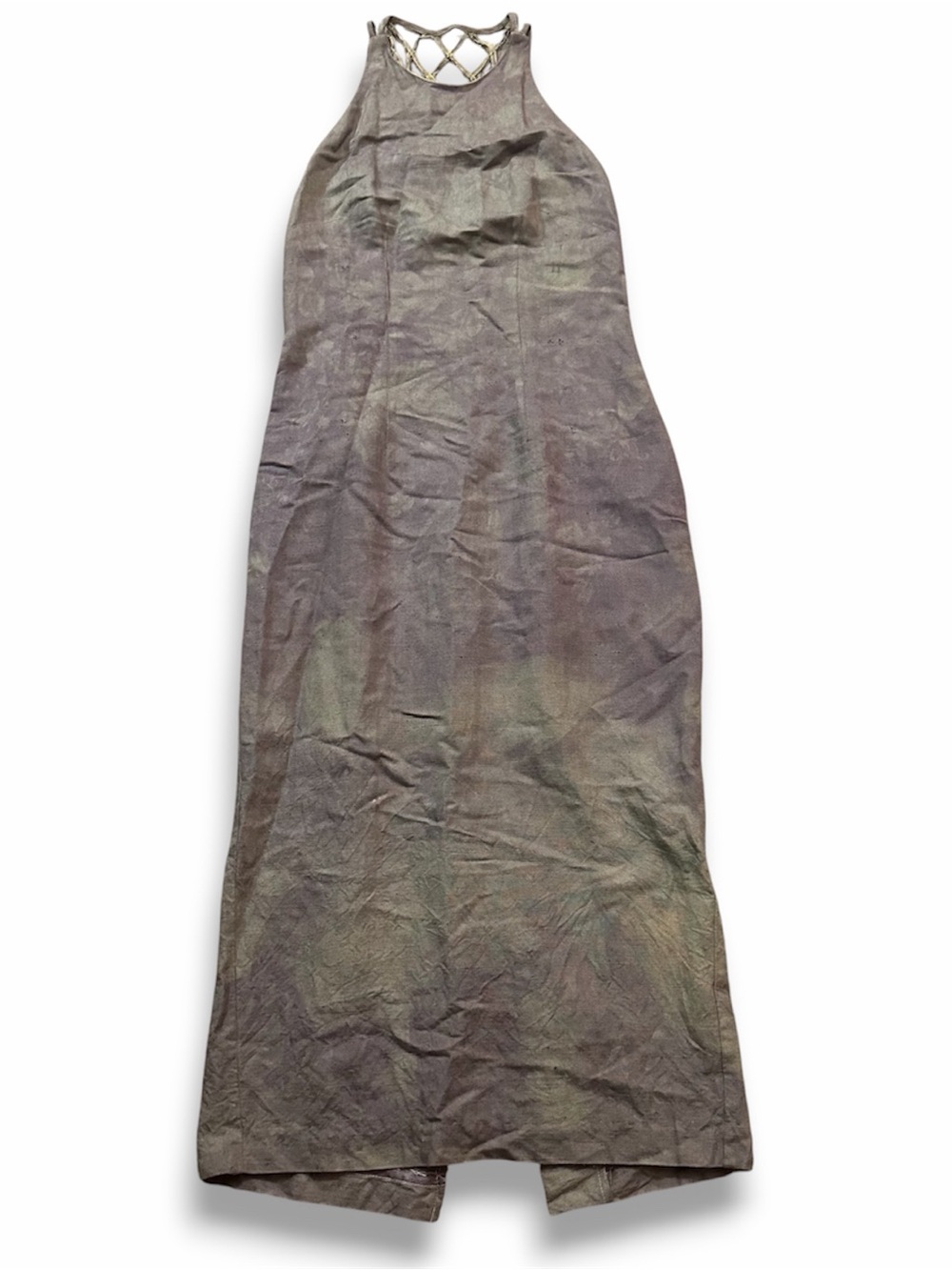 Vintage Cache Maxi Dress Dyed Earth Tones Linen Blend Caged Back